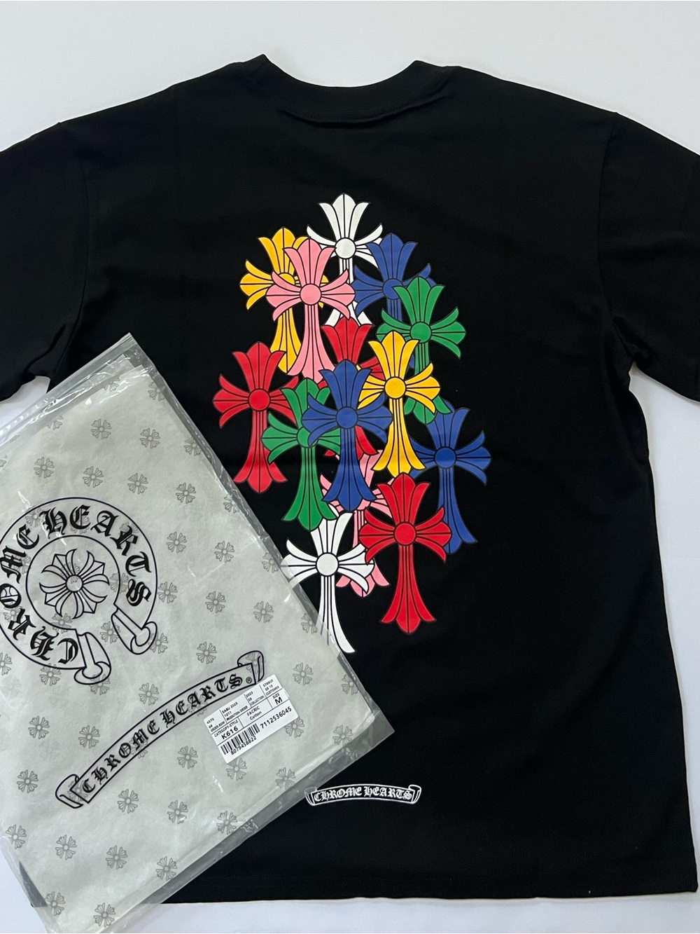 Chrome Hearts Black Tee with Multicolor Cross Cluster